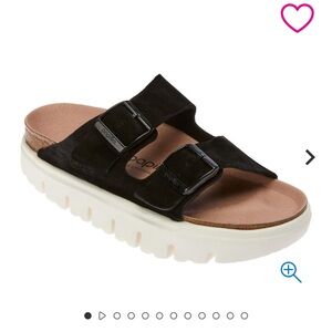 Papillio Black Suede Double Buckle Platform Slide Sandals